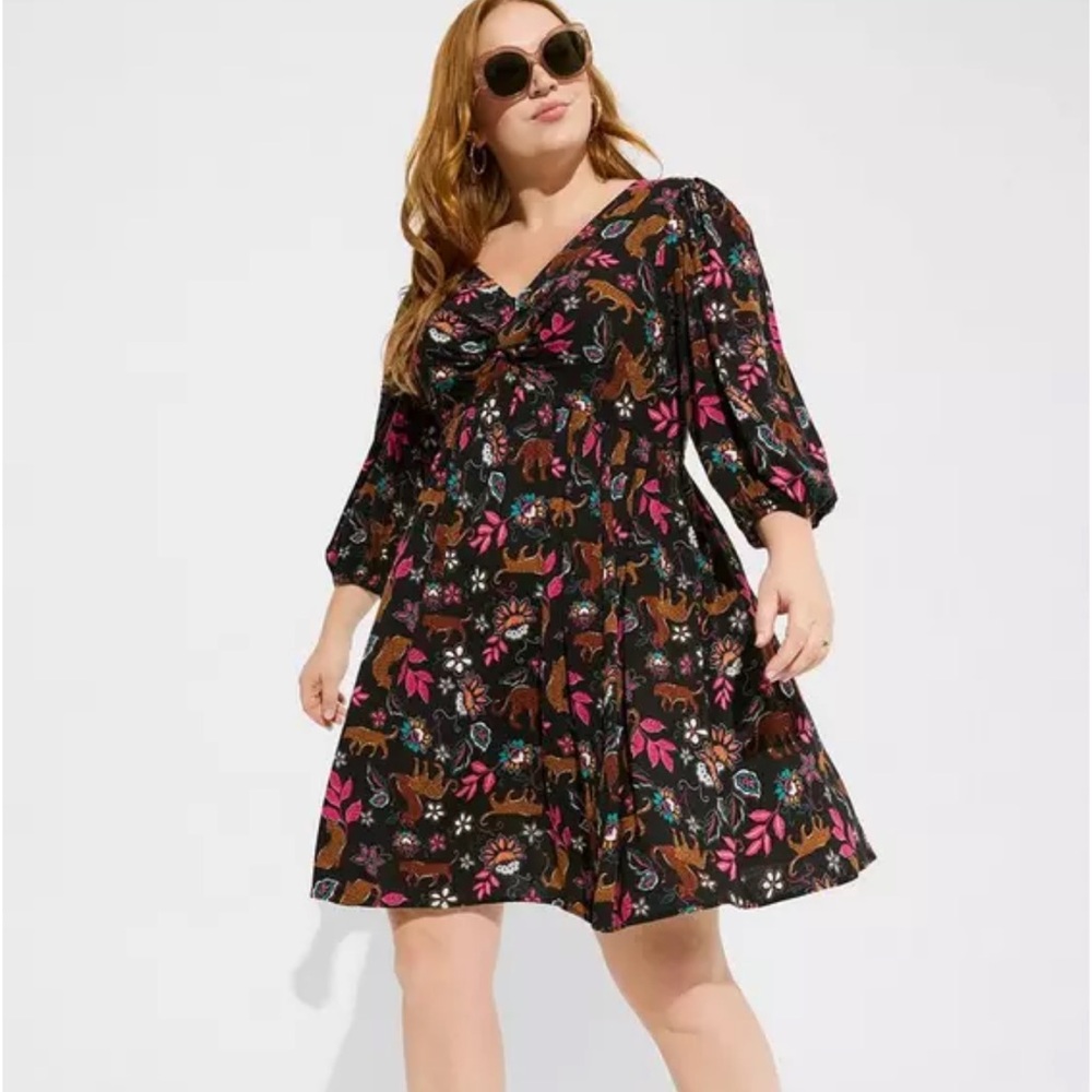 TORRID | Mini Rayon Slub Balloon Sleeve Twist Font Dress